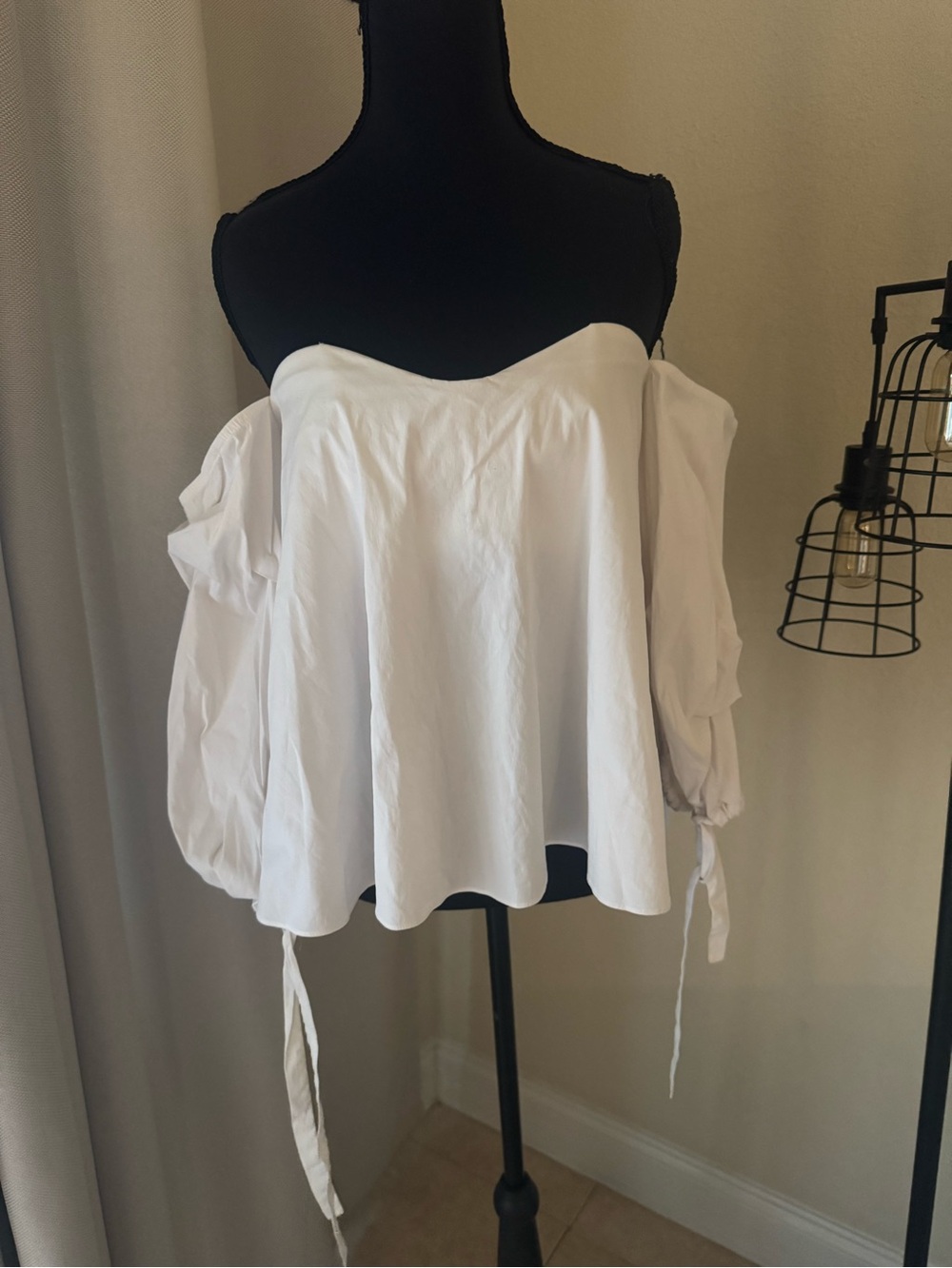 Cara Cara White Corset Off Shoulder Puff Sleeve Top Shirt Size M Cotton Blend - Picture 2 of 13